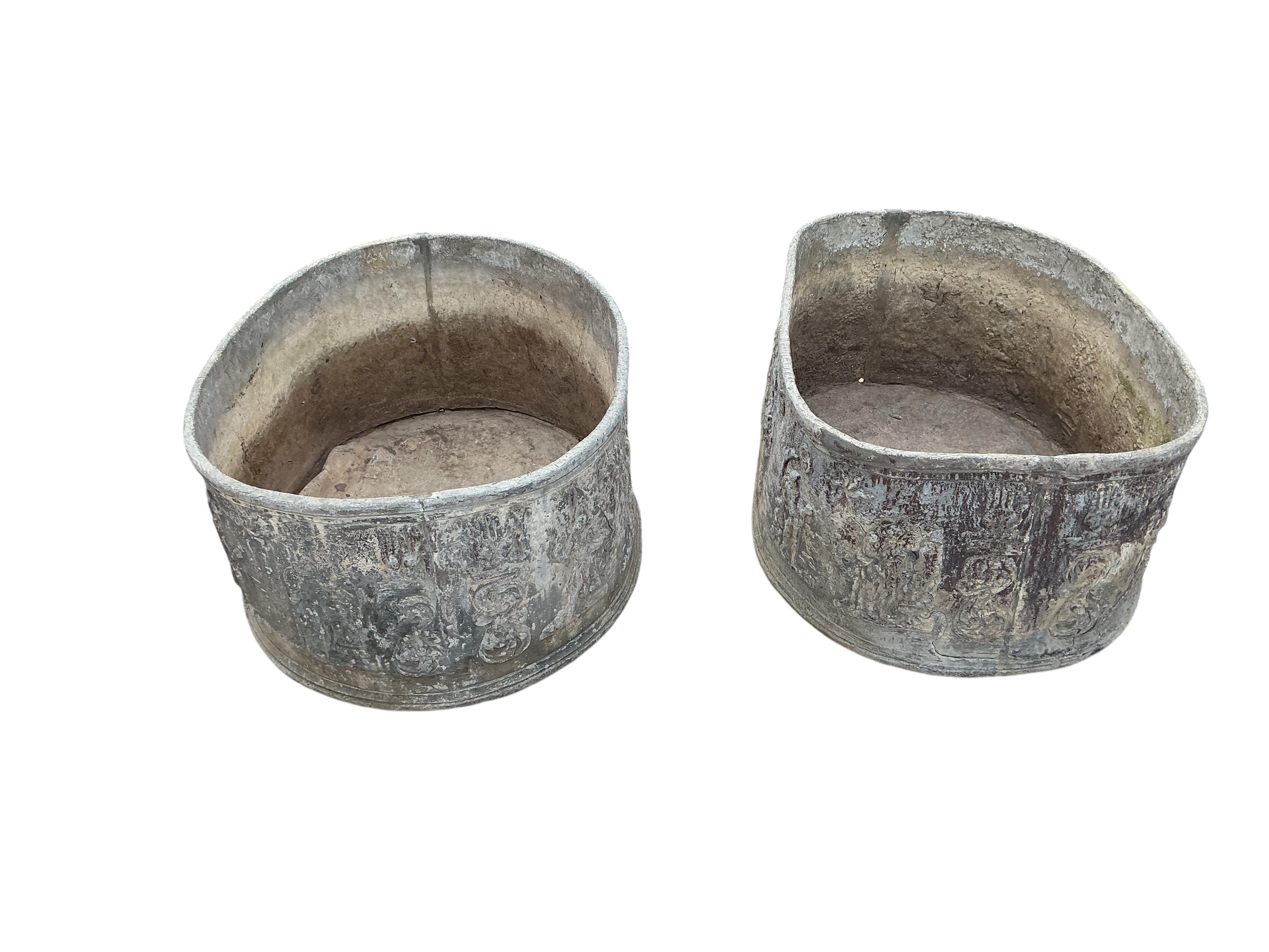 A pair of George III lead planters, dated 1769, width 67cm, height 88cm